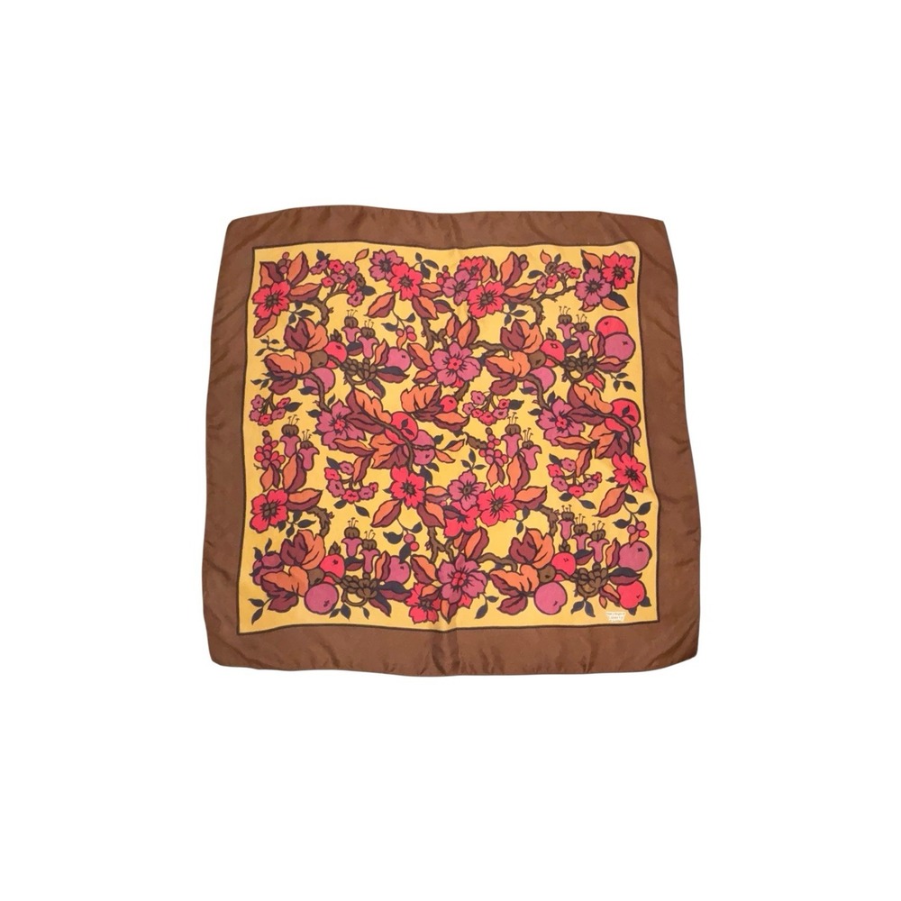 Liberty‎ London Brown/Black/Pink/Purple/Orange Silk Twill Floral Scarf 27"x27"